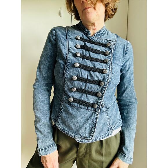 Y2K Military Jean Jacket Size MediumStructured Denim Utility Style - Picture 6 of 10